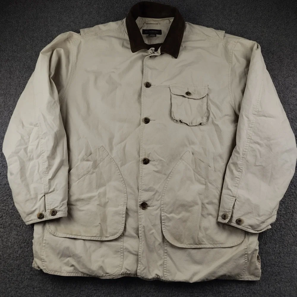 VTG Banana Republic Barn Jacket Mens Large Field Coat Leather Collar